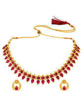 Peora Ruby Floral Teardrop Necklace Set - Gold