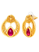 Peora Ruby Floral Teardrop Necklace Set - Gold