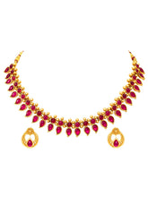 Peora Ruby Floral Teardrop Necklace Set - Gold