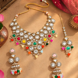Gold Plated Multicolor Festive Kundan Set