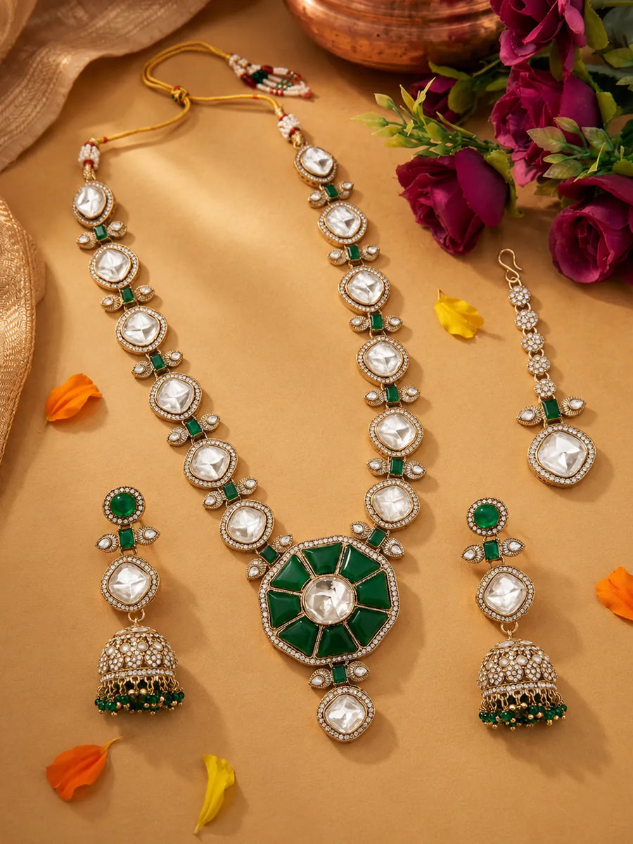 Gold Plated Green Gem Grace Necklace Set