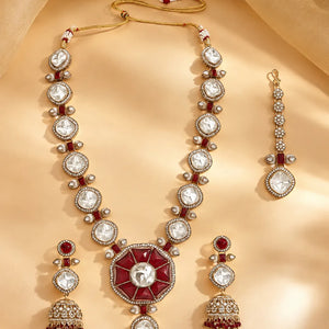 Gold Plated Maroon Regal Stone Necklace