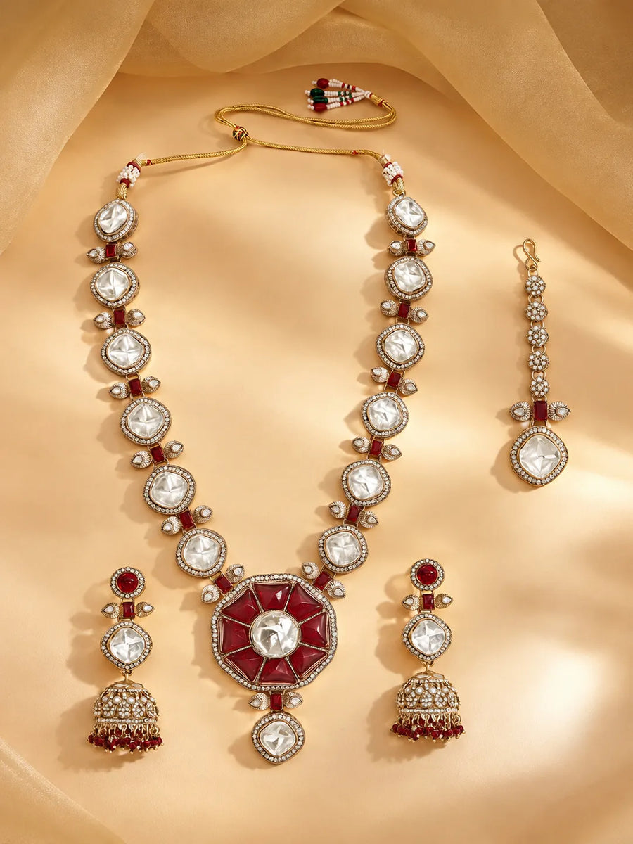 Gold Plated Maroon Regal Stone Necklace