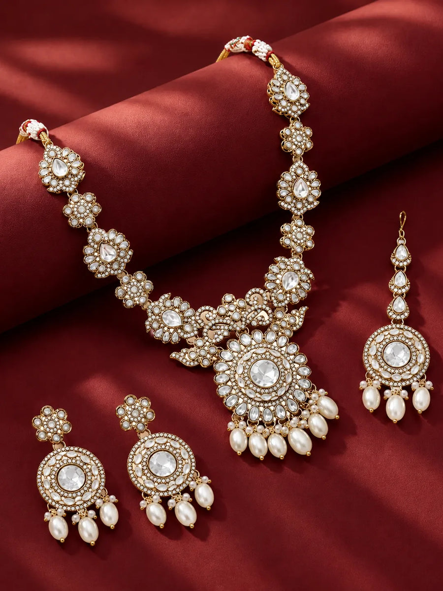 Gold Plated White Classic Stone Necklace