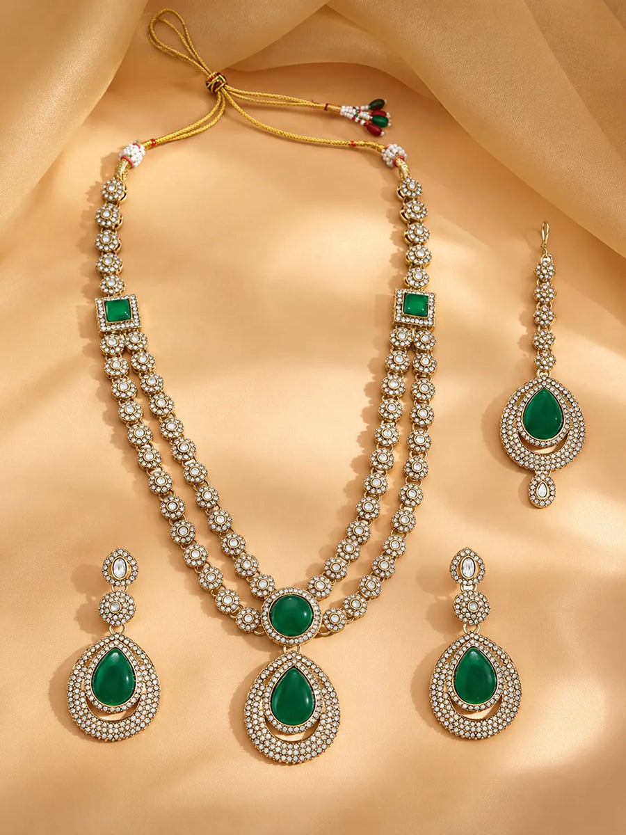 Gold Plated Emerald Festive Kundan Necklace set