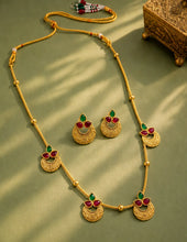 Peora Royal Coin Ruby Green Necklace Set - Gold