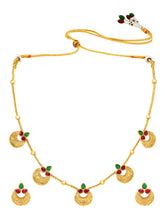 Peora Royal Coin Ruby Green Necklace Set - Gold