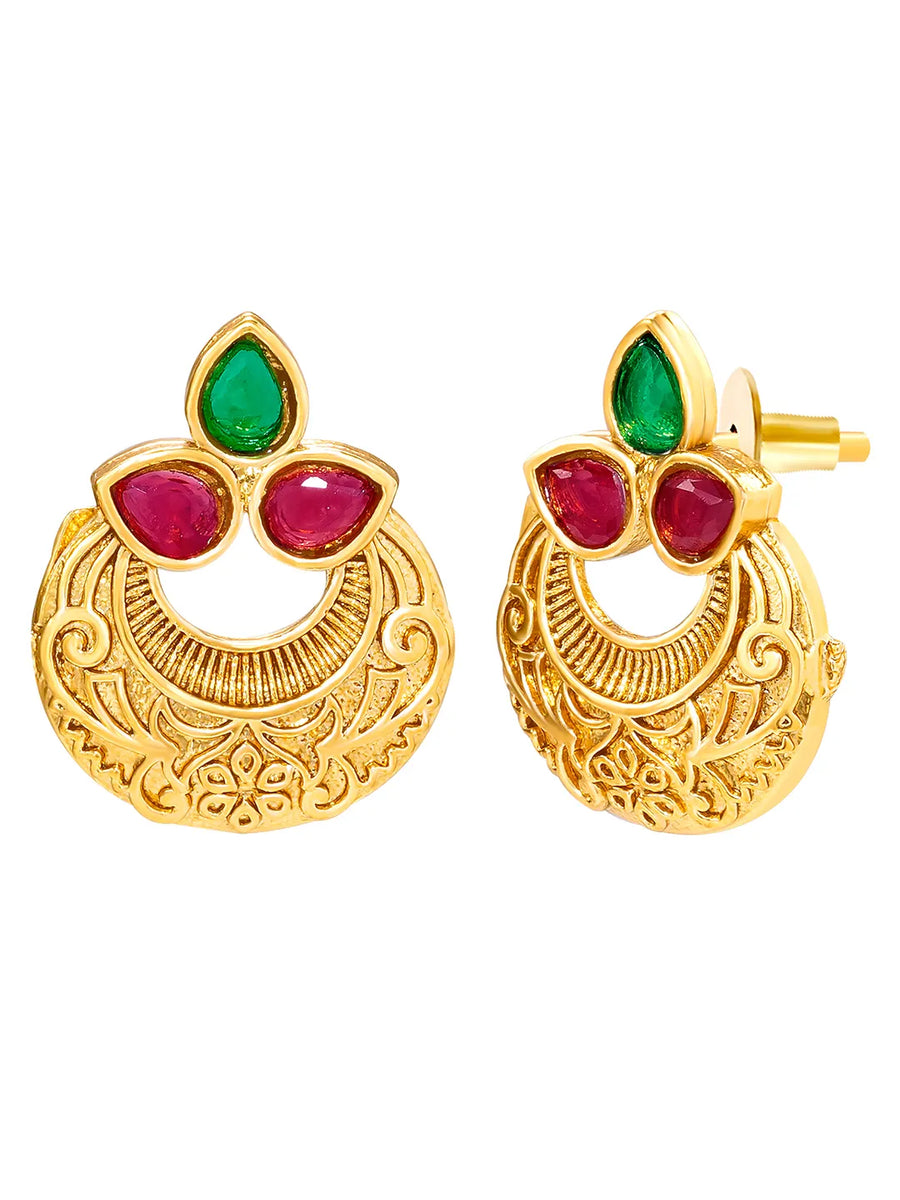 Peora Royal Coin Ruby Green Necklace Set - Gold