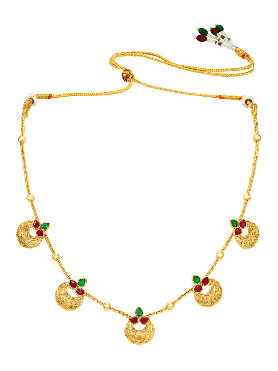 Peora Royal Coin Ruby Green Necklace Set - Gold