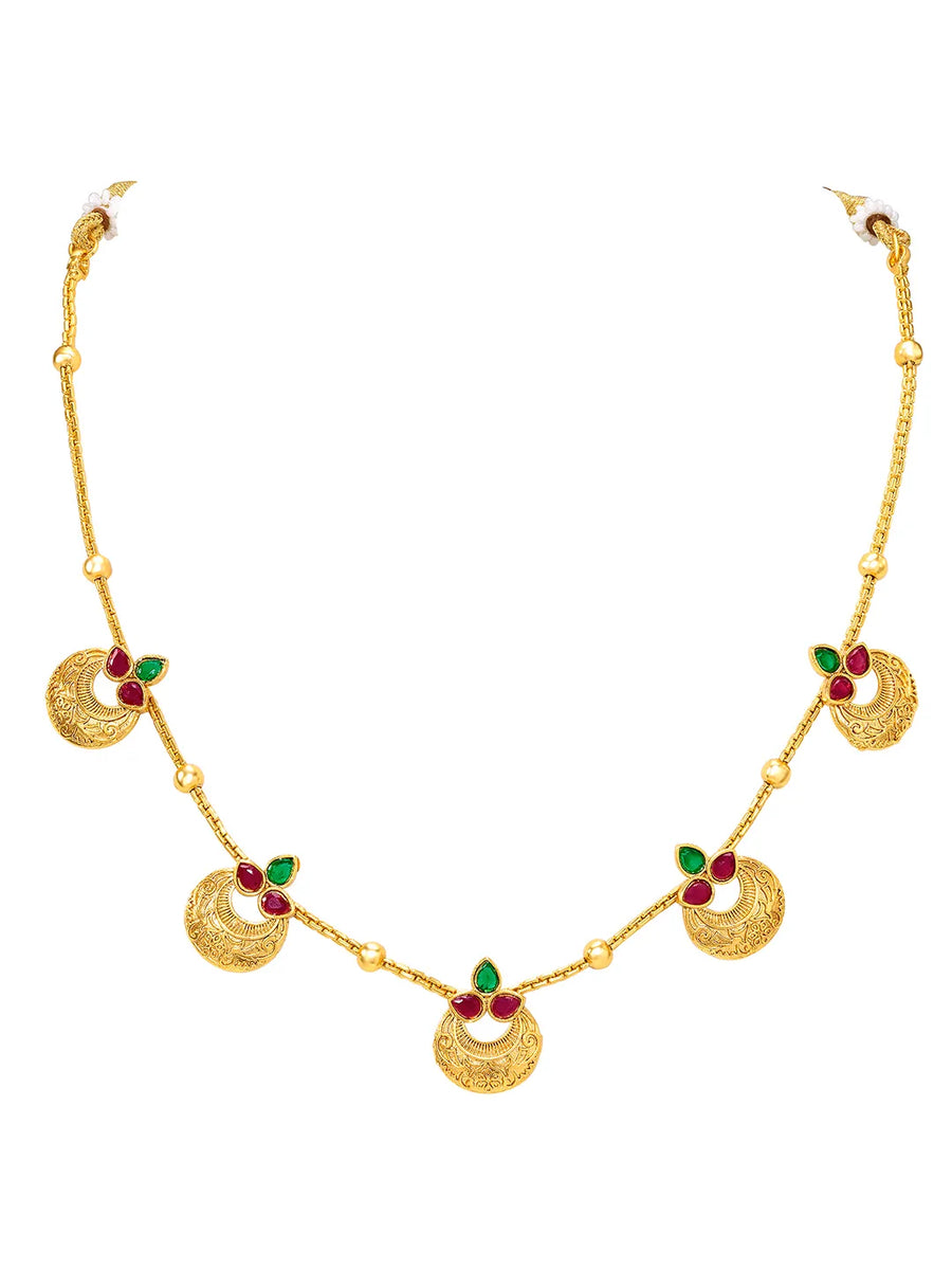 Peora Royal Coin Ruby Green Necklace Set - Gold