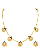 Peora Royal Coin Ruby Green Necklace Set - Gold