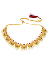 Peora Festive Floral Necklace Set - Gold