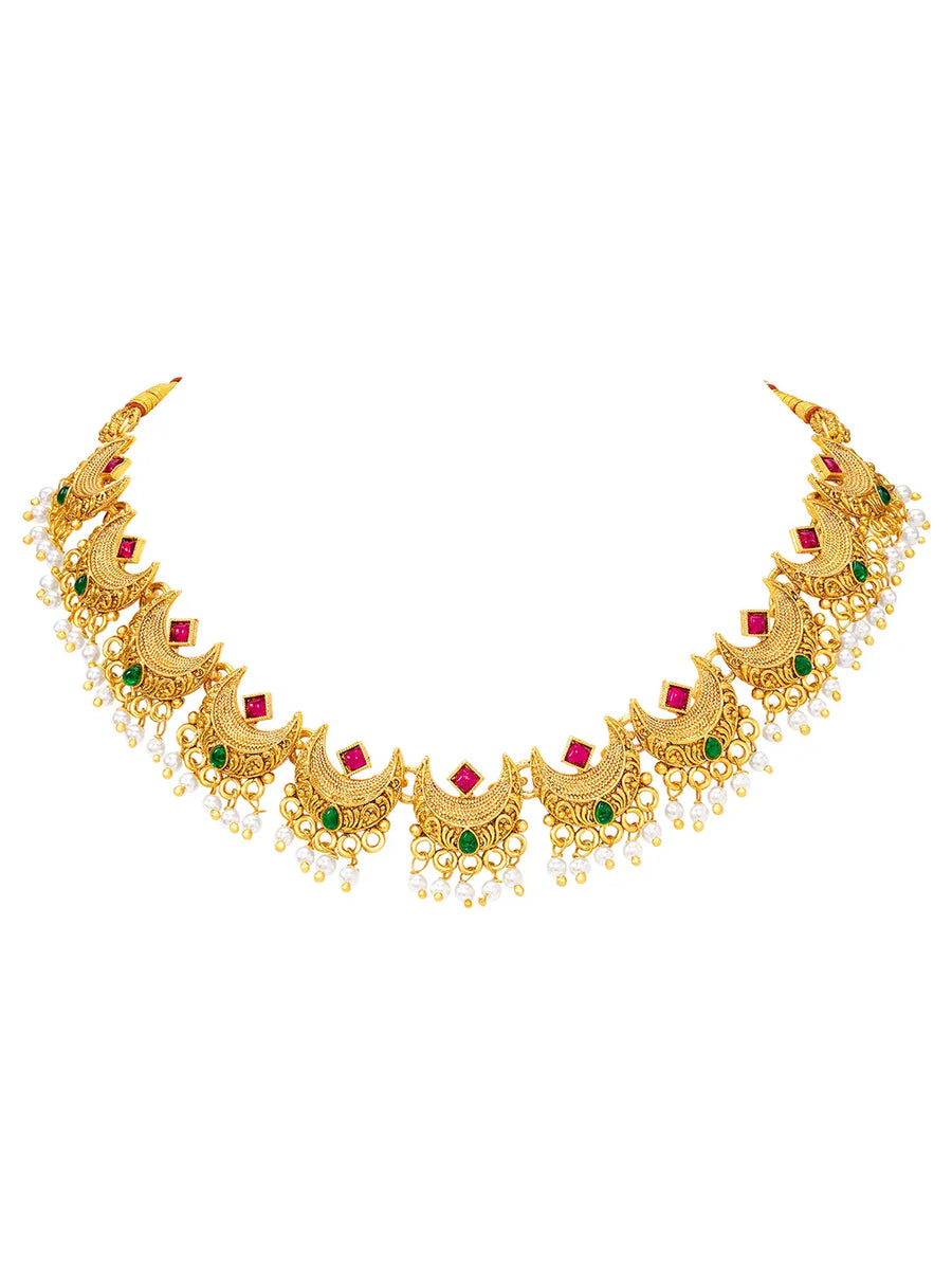 Peora Festive Floral Necklace Set - Gold