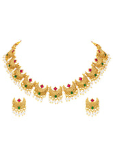 Peora Festive Floral Necklace Set - Gold