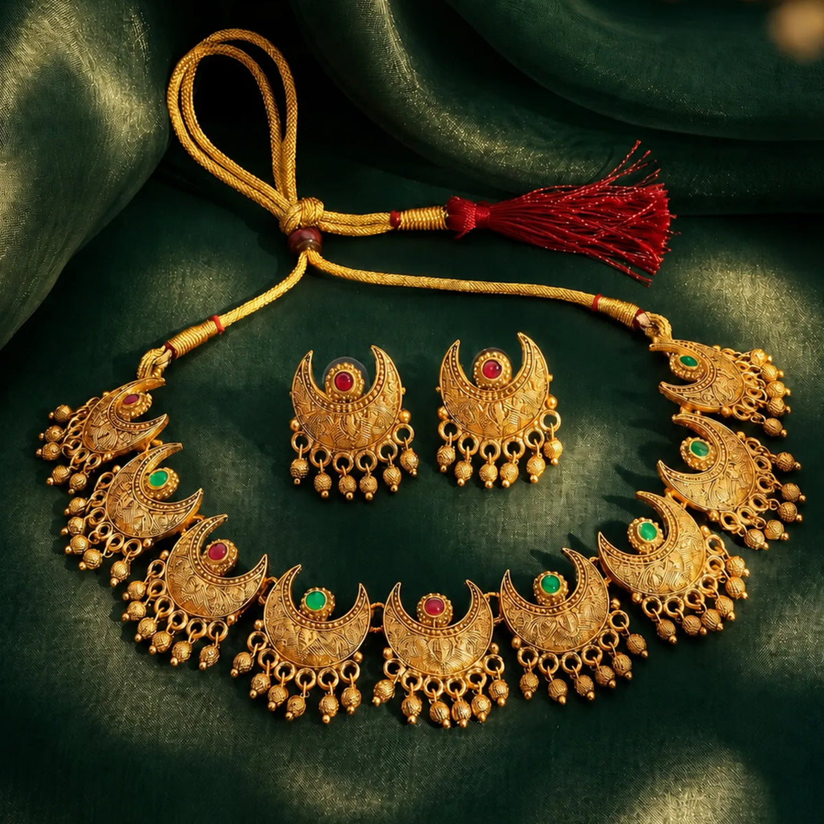 Peora Heritage Floral Necklace Set - Gold
