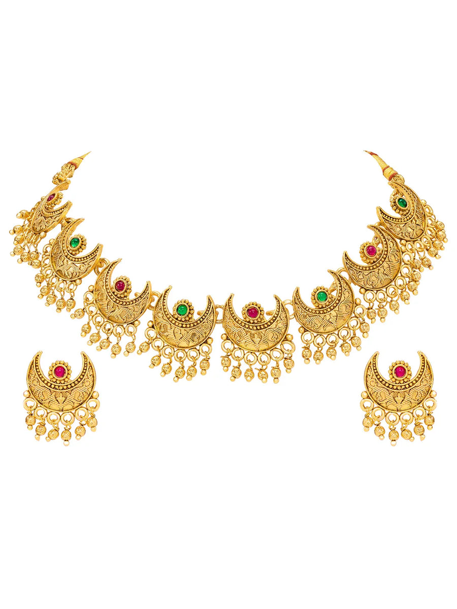 Peora Heritage Floral Necklace Set - Gold