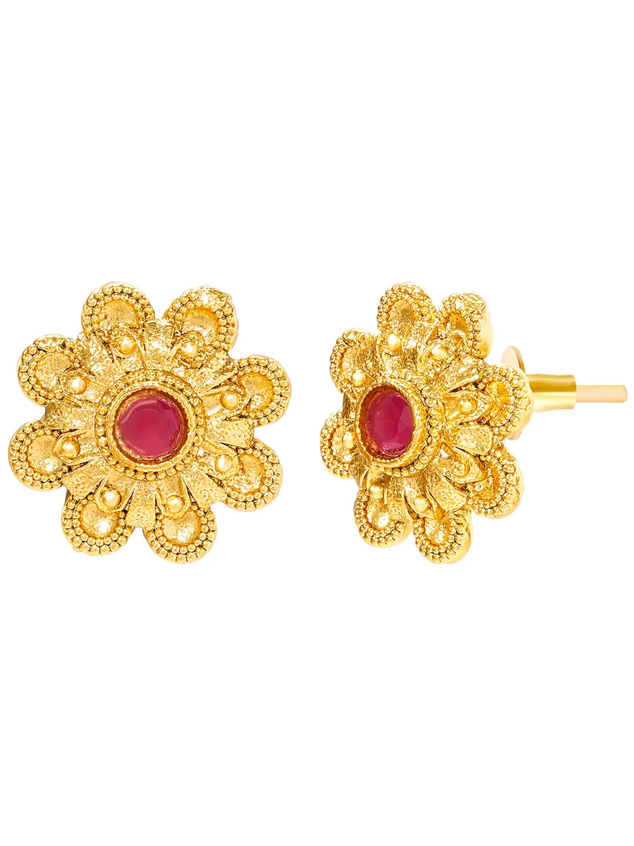 Peora Traditional Floral Necklace Set - Gold