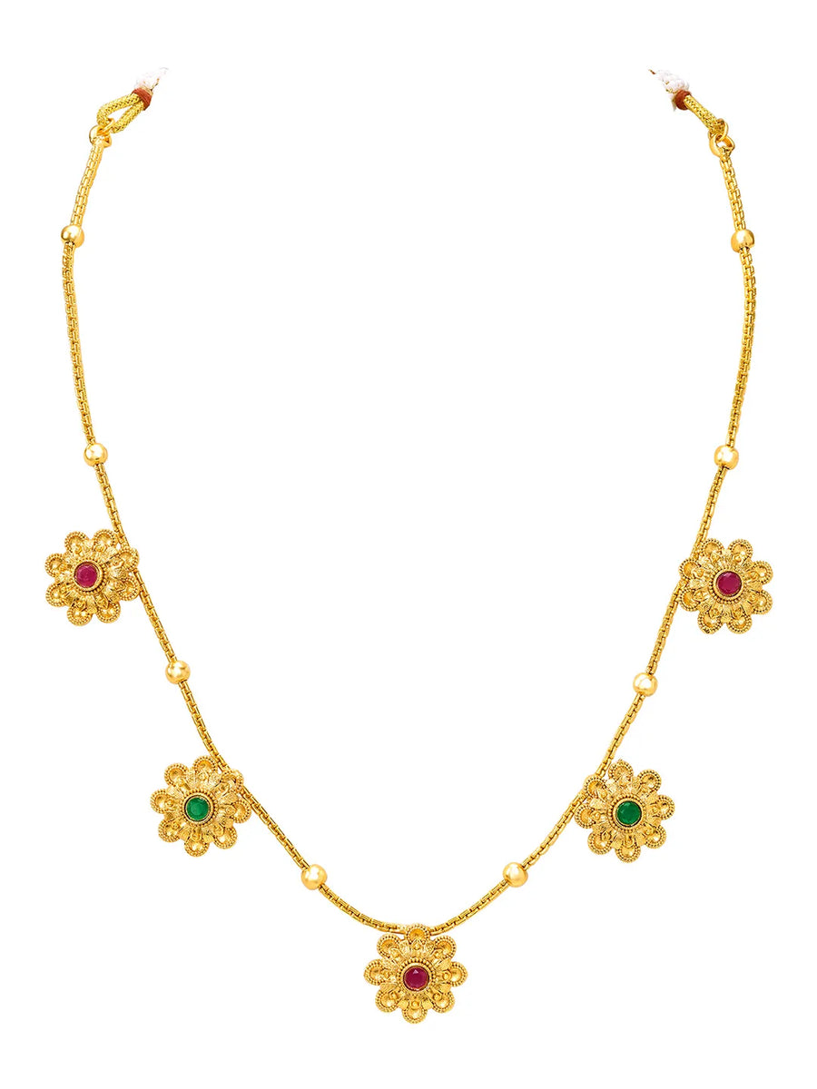 Peora Traditional Floral Necklace Set - Gold