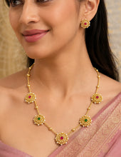 Peora Royal Ruby Green Floral Necklace Set - Gold