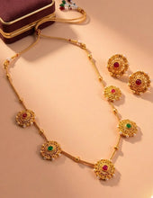Peora Royal Ruby Green Floral Necklace Set - Gold