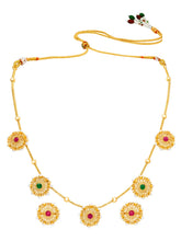 Peora Royal Ruby Green Floral Necklace Set - Gold
