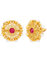 Peora Royal Ruby Green Floral Necklace Set - Gold