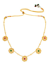 Peora Royal Ruby Green Floral Necklace Set - Gold