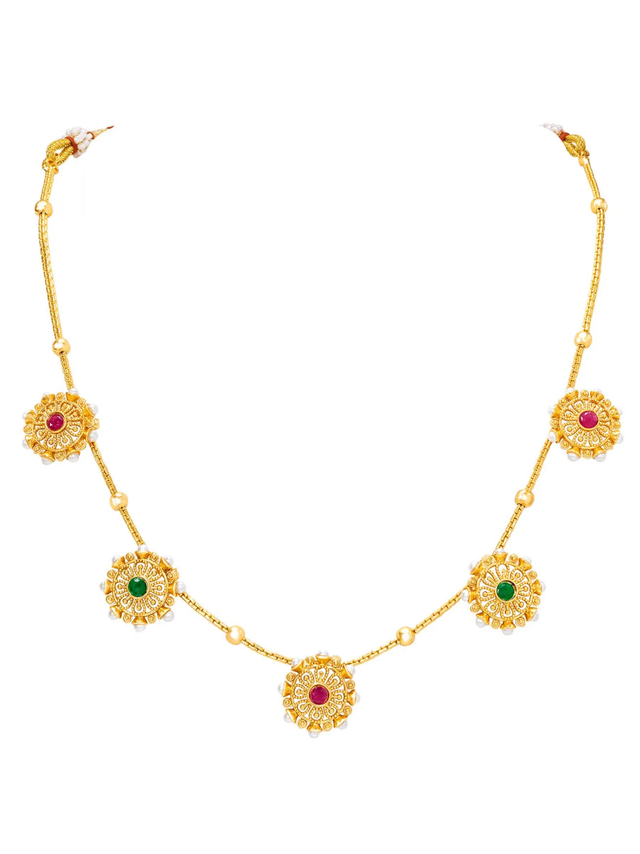 Peora Royal Ruby Green Floral Necklace Set - Gold