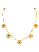 Peora Royal Ruby Green Floral Necklace Set - Gold