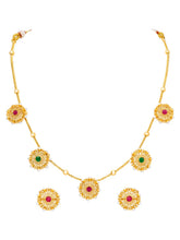 Peora Royal Ruby Green Floral Necklace Set - Gold
