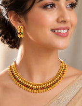Peora Heritage Ruby Green Necklace Set - Gold