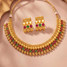 Peora Heritage Ruby Green Necklace Set - Gold