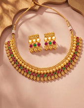 Peora Heritage Ruby Green Necklace Set - Gold