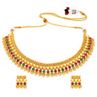 Peora Heritage Ruby Green Necklace Set - Gold
