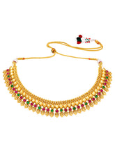 Peora Heritage Ruby Green Necklace Set - Gold