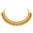 Peora Heritage Ruby Green Necklace Set - Gold