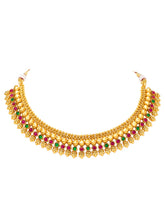 Peora Heritage Ruby Green Necklace Set - Gold