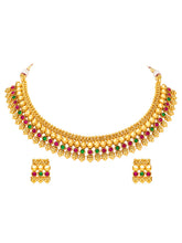 Peora Heritage Ruby Green Necklace Set - Gold