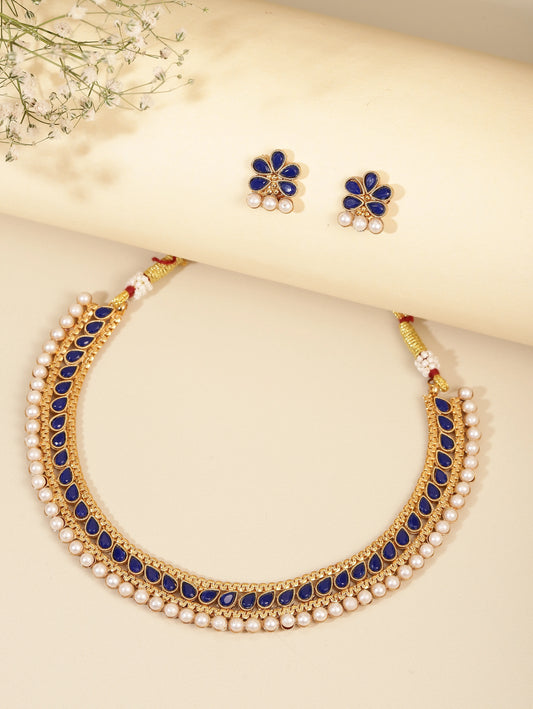 Chic Elegance Kundan Necklace Set - Black