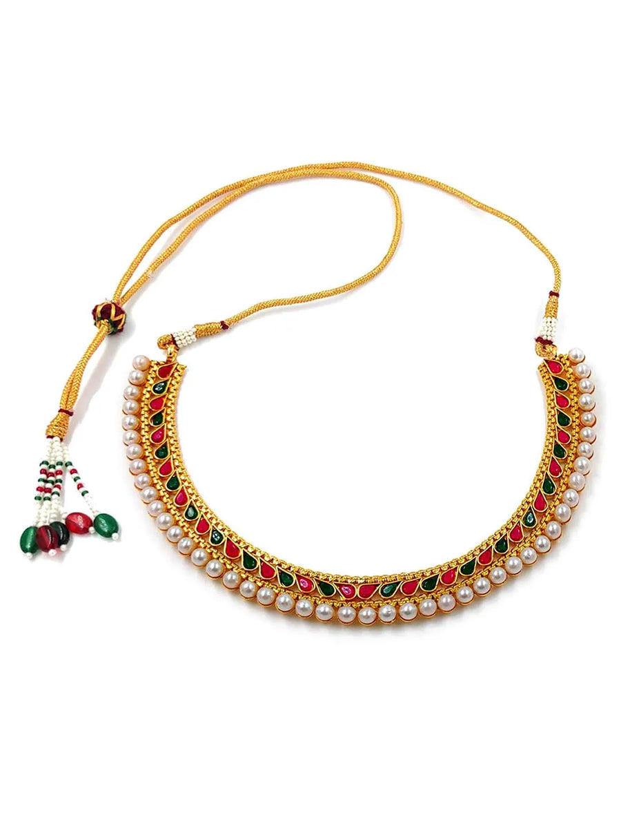 Traditional Rani Pink Green Stone Choker Set