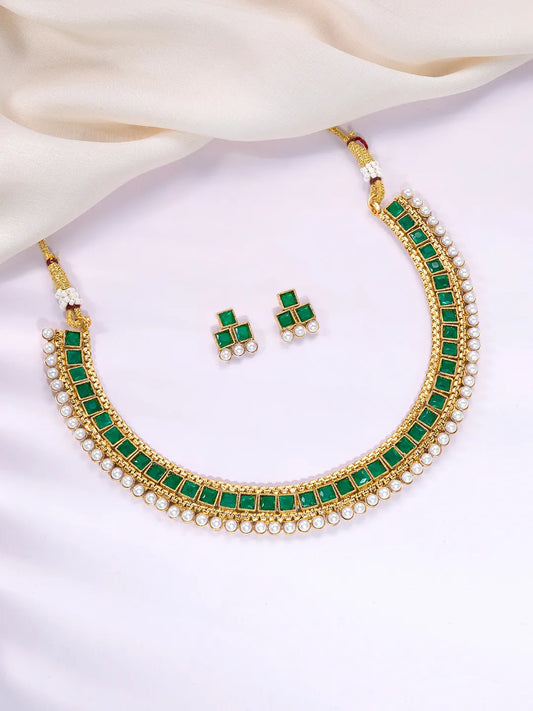 Chic Harmony Pearl Stones Necklace Set - Green
