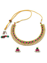 Chic Harmony Pearl & Red Green Stones Necklace Set