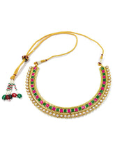 Chic Harmony Pearl & Red Green Stones Necklace Set