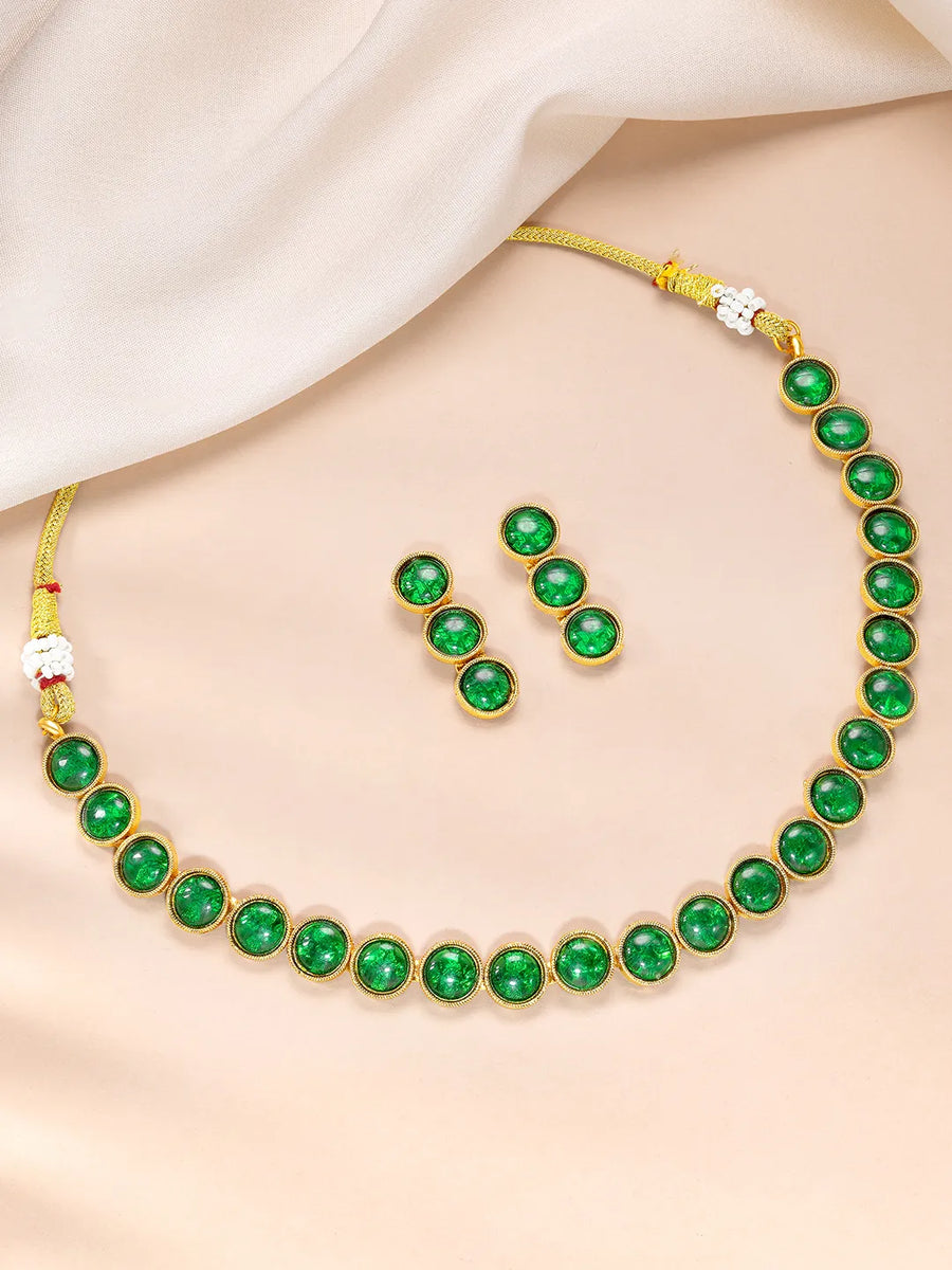 Emerald Radiance Stones Necklace Set - Green