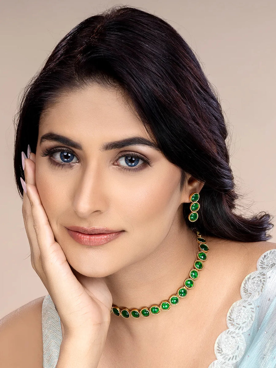 Emerald Radiance Stones Necklace Set - Green