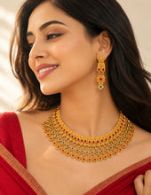Peora Royal Floral Maharani Necklace Set - Gold