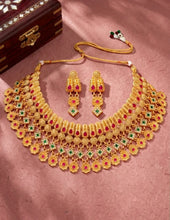 Peora Royal Floral Maharani Necklace Set - Gold