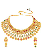 Peora Royal Floral Maharani Necklace Set - Gold