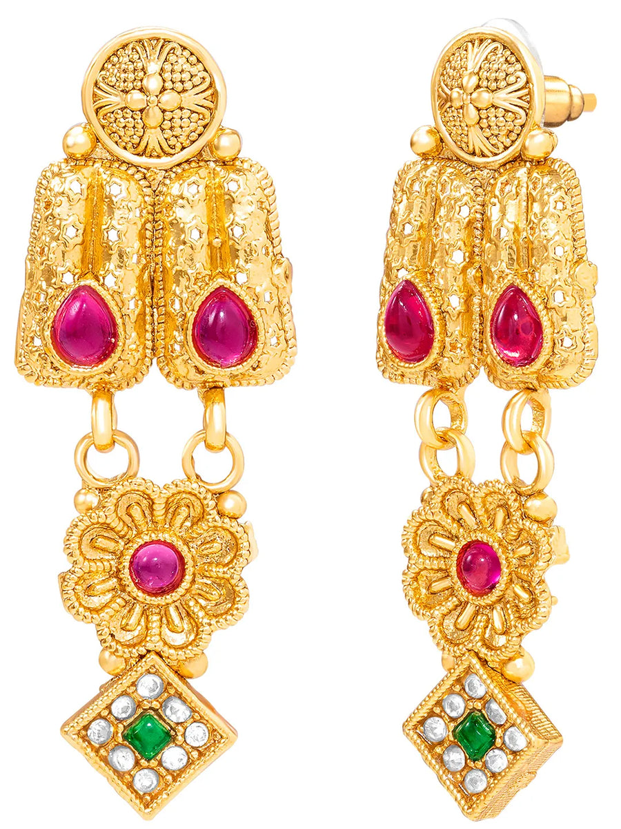 Peora Royal Floral Maharani Necklace Set - Gold