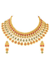 Peora Royal Floral Maharani Necklace Set - Gold